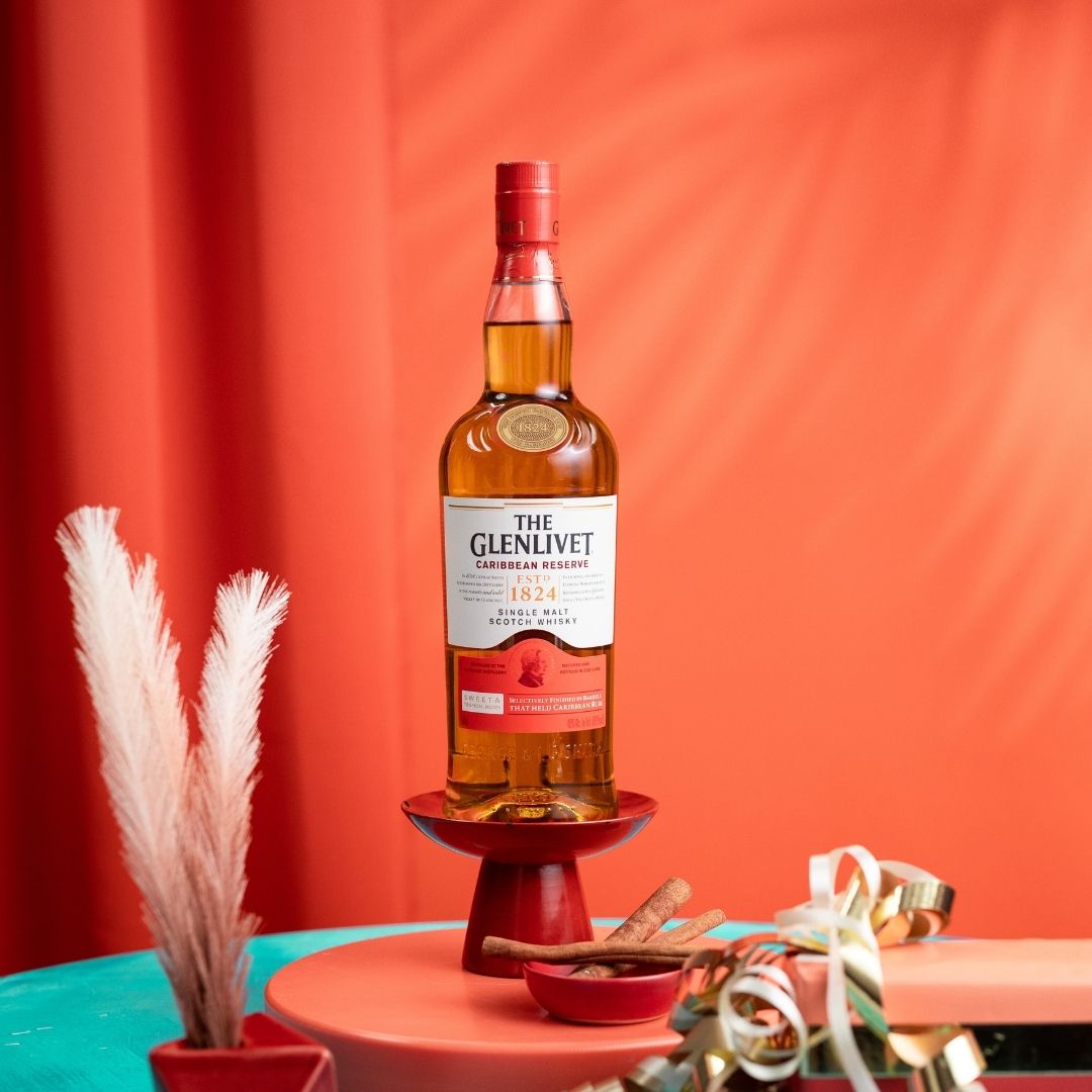 caribbean reserve single malt scotch whisky on stand